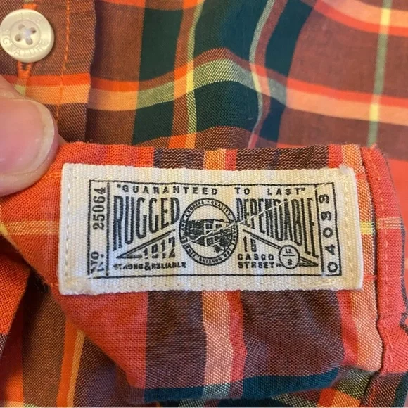 L.L. Bean Signature Slim Fit XL Button Down Orange Plaid - Picture 10 of 11